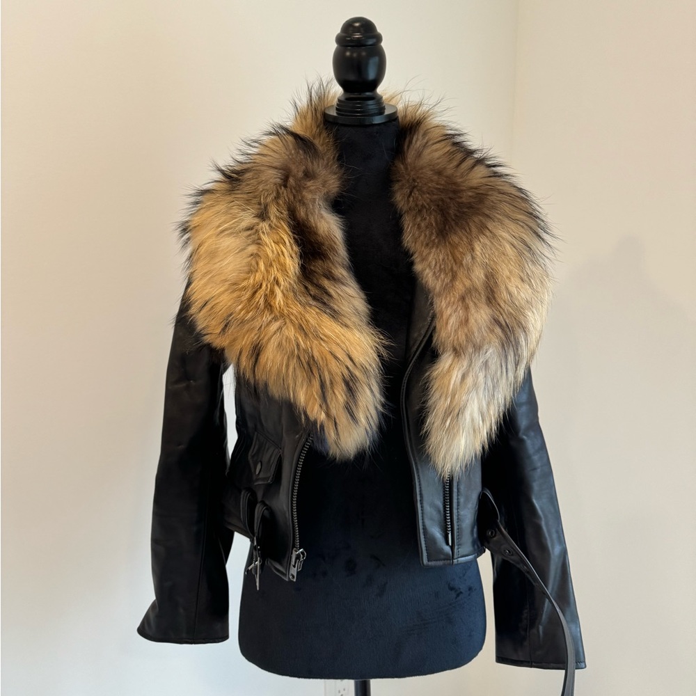 Black Leather Jacket with Faux Fur Collar